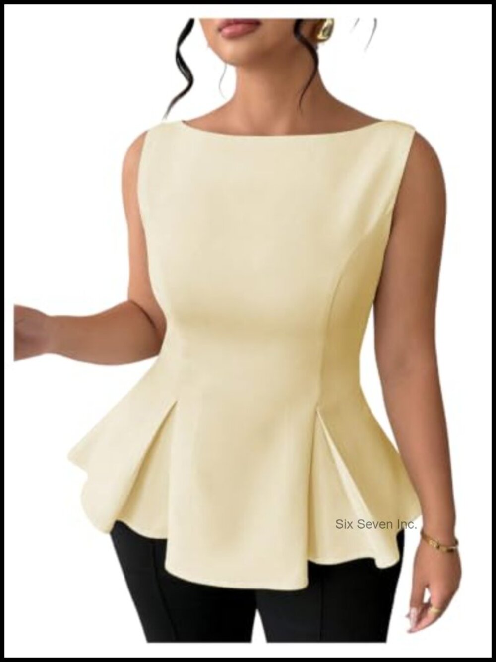 Plus Size Boat Neck Ruffle Peplum Tank Top Sleeveless Blouse